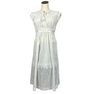 Vintage 60s Casual Blue Swiss Dot Tie Back Bow Detail Empire Waist Midi Dress M